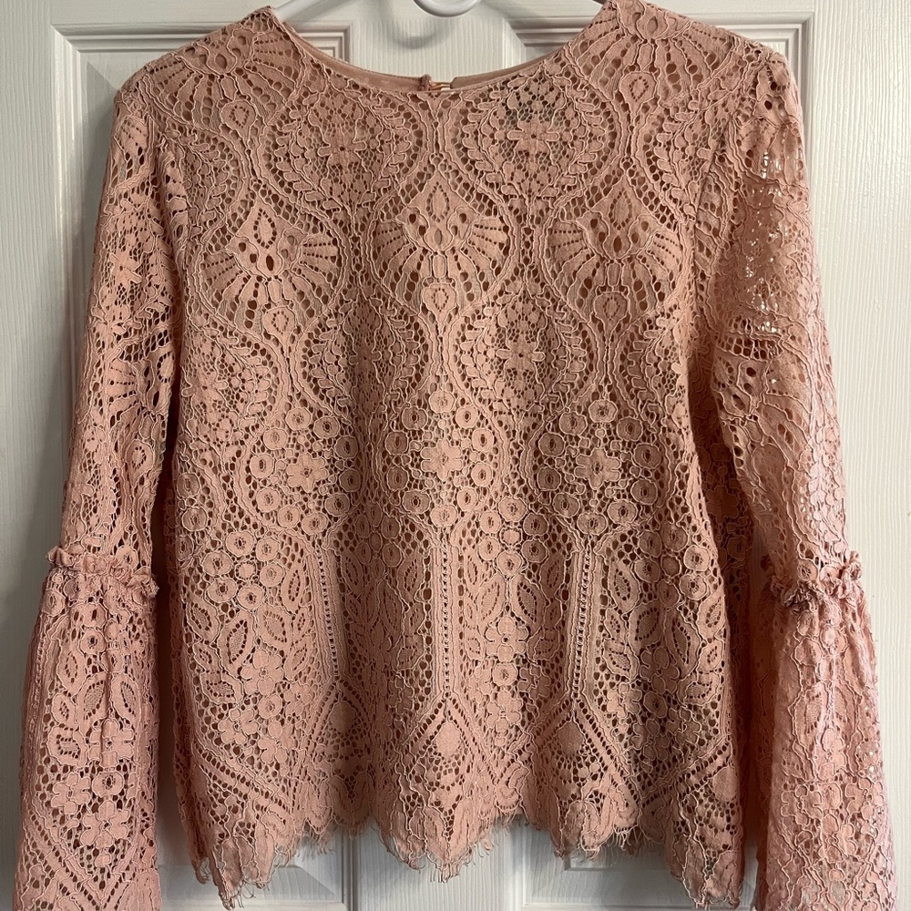 Worthington Pink Bell Sleeve Blouse Relaxed Boxy